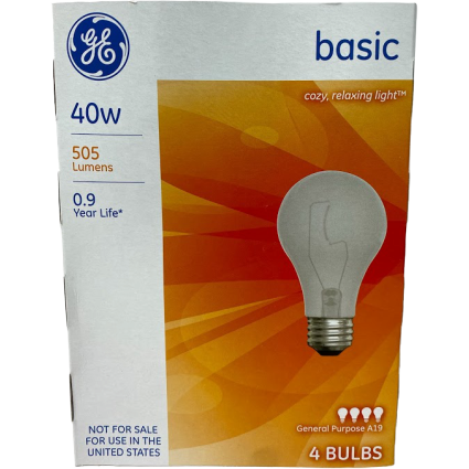 GE 40W BULB 12/4 PK